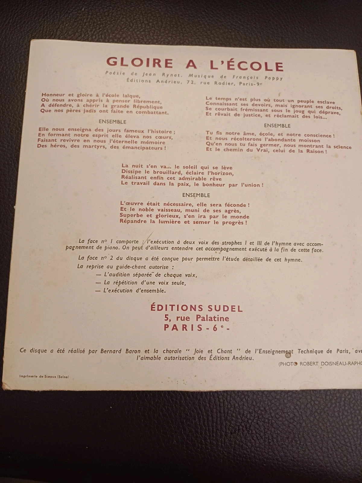 45rpm vinyl record Glory to the choir school joy and song – photo 2